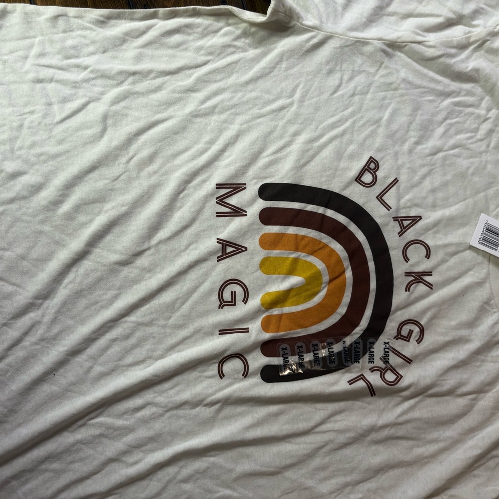 White Graphic Tee with Rainbow Design